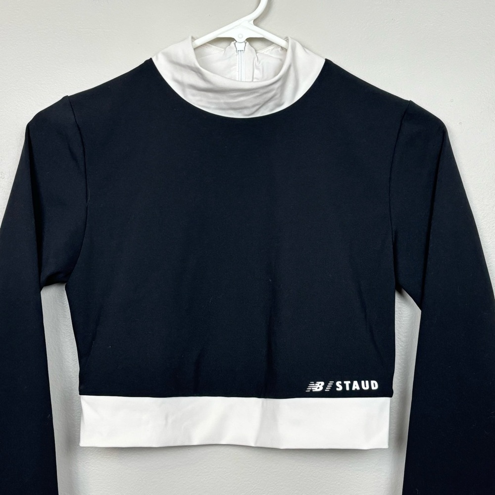 New Balance Staud Top Womens Small Black White Mock Neck Crop Long Sleeve - Picture 3 of 9